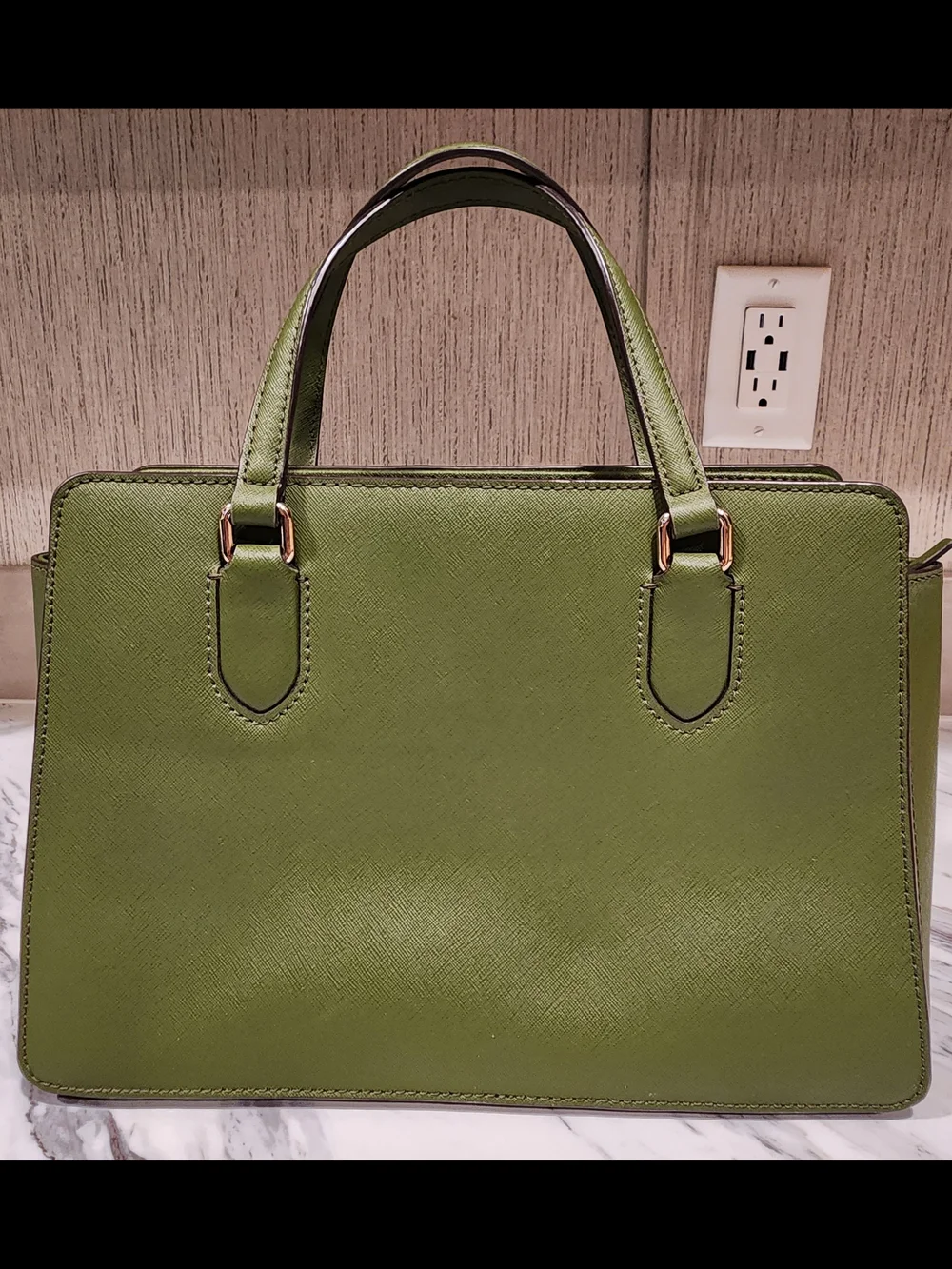 kate spade Olive Green Double-Handle Satchel with Gold Plaque